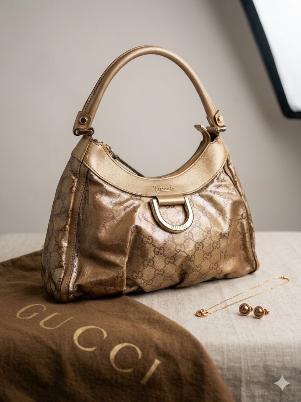Gucci Abbey D-Ring Hobo Bag Dust Bag, COA